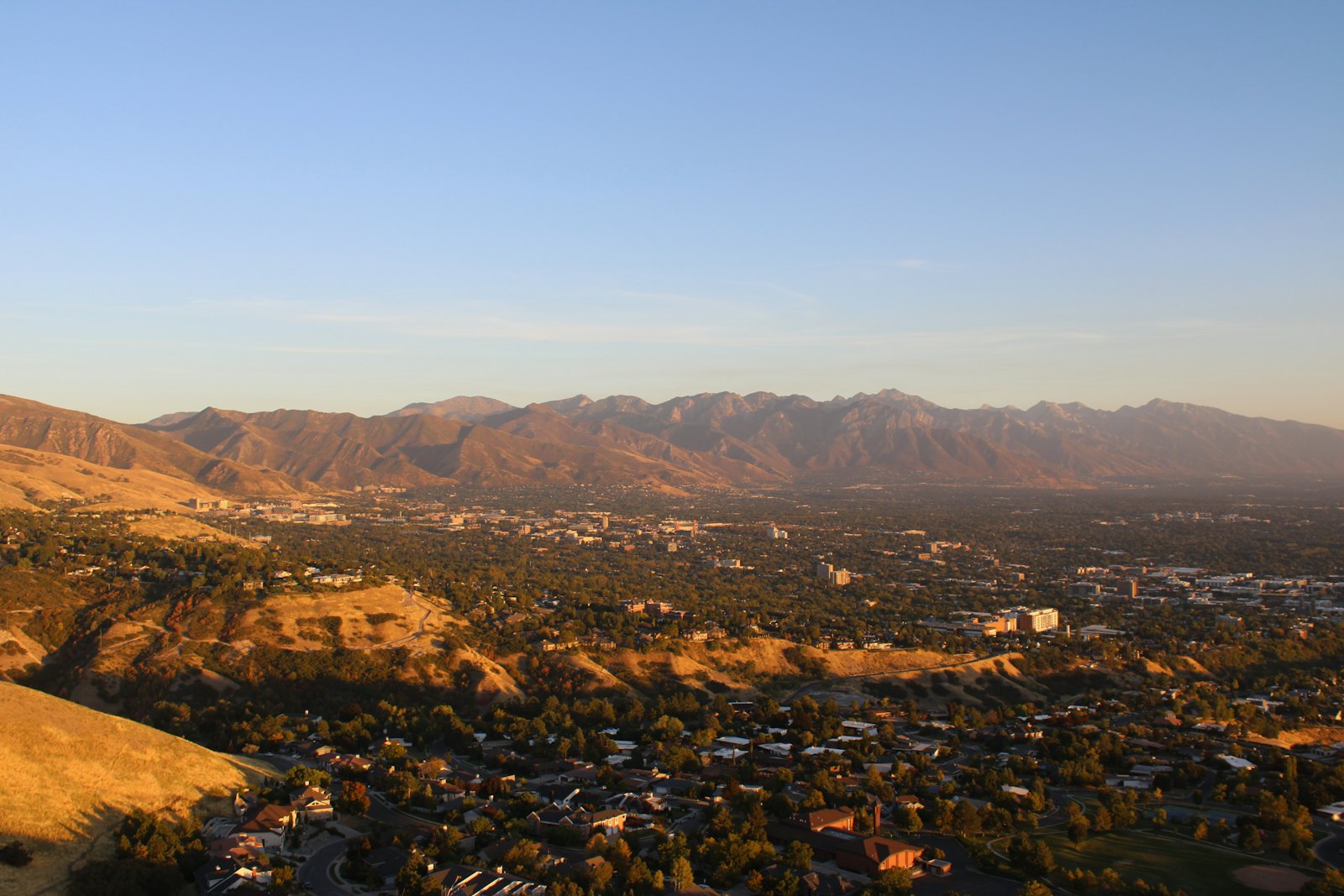 Golden foothills looking out over the Salt Lake valley and mountains